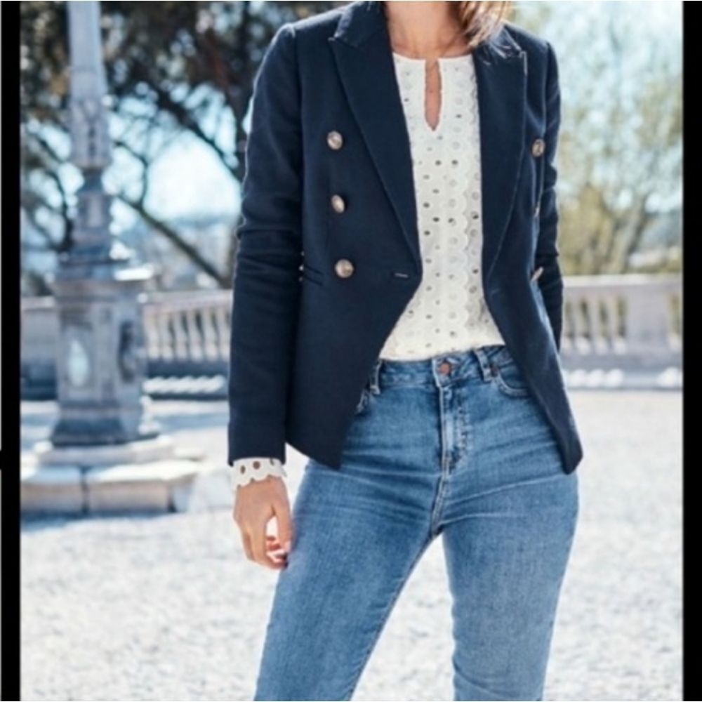 Boden Double-Breasted Navy Blazer with Gold Buttons - Picture 3 of 10